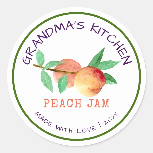 Grandma's Kitchen Made with Love Peach Jam Classic Round Sticker (Front)