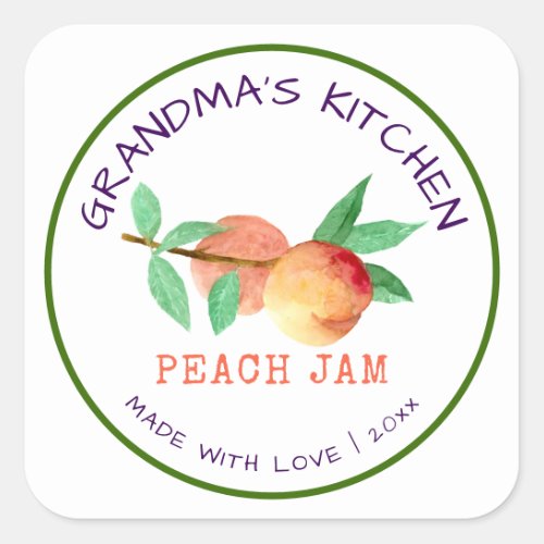 Grandmas Kitchen Made with Love Peach Jam Square Sticker