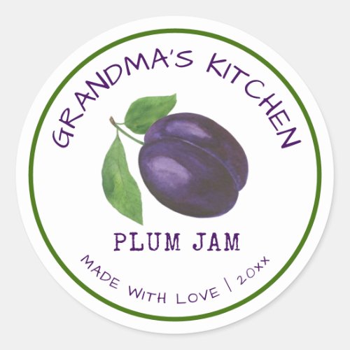 Grandmas Kitchen Made with Love Plum Jam Classic  Classic Round Sticker