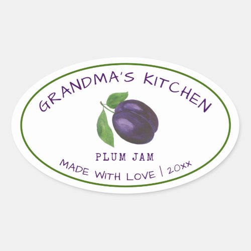 Grandmas Kitchen Made with Love Plum Jam Classic  Oval Sticker