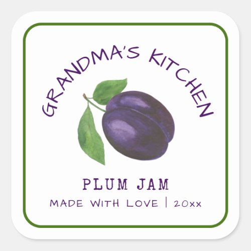Grandmas Kitchen Made with Love Plum Jam Classic  Square Sticker