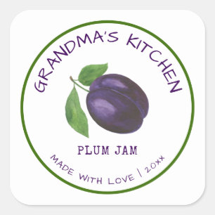 Grandma's Kitchen Made with Love Plum Jam Classic Square Sticker