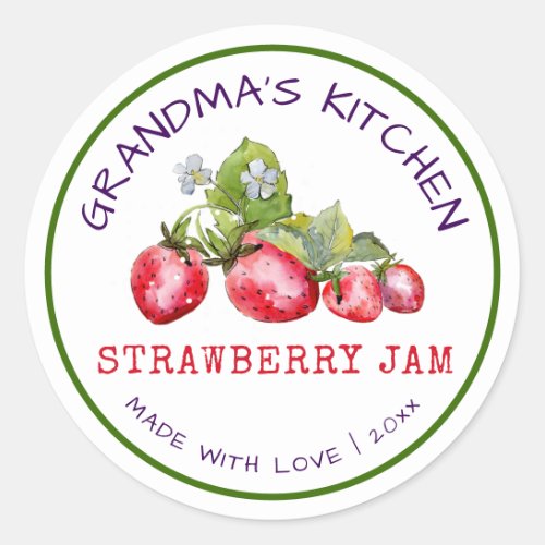 Grandmas Kitchen Made with Love Strawberry  Jam  Classic Round Sticker