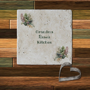 Grandma's Kitchen Personalized Rustic Greenery Trivet