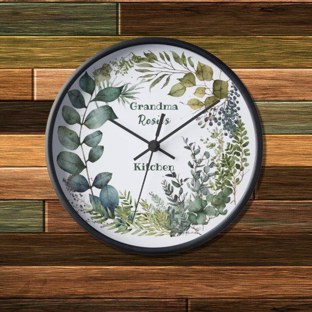 Grandma's Kitchen | Personalized Watercolor Wreath Clock (Creator Uploaded)