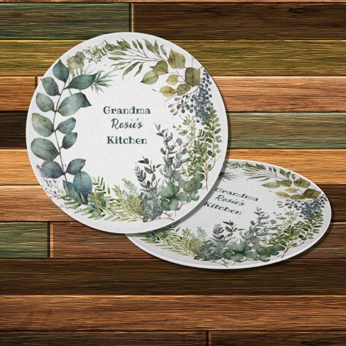 Grandmas Kitchen  Personalized Watercolor Wreath Cutting Board