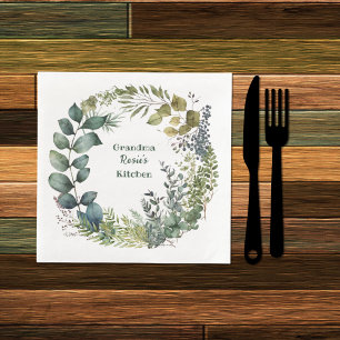 Grandma's Kitchen Personalized Watercolor Wreath Paper Dinner Napkins