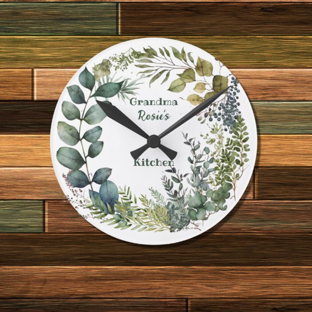 Grandma's Kitchen | Personalized Watercolor Wreath Round Clock (Creator Uploaded)