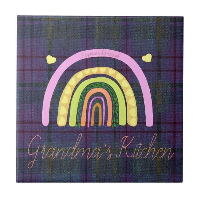 Grandma's Kitchen Rainbow 'Happiness is Homemade'  Ceramic Tile (Front)