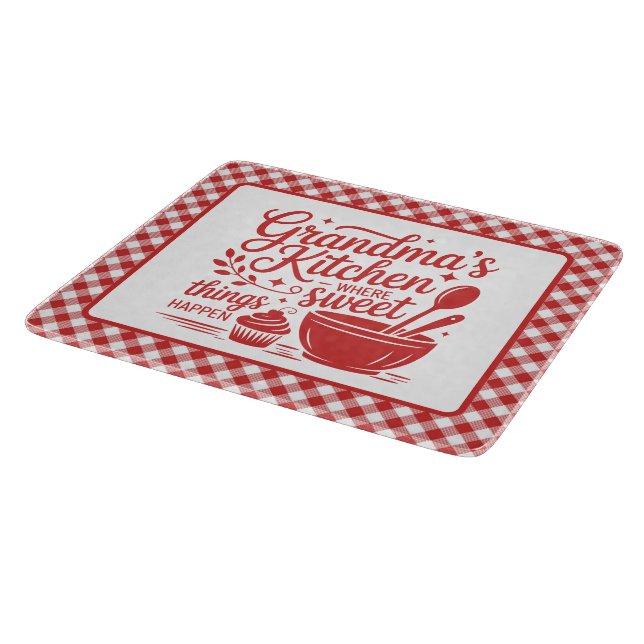 Grandma's Kitchen Red White Checkered Cooking Cutting Board (Corner)