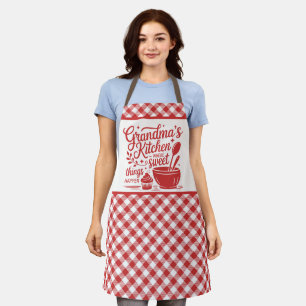 Grandma's Kitchen Red White Plaid Apron