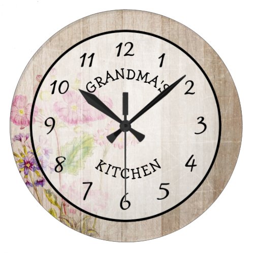 Grandma's Kitchen Rustic Floral Wood Clock