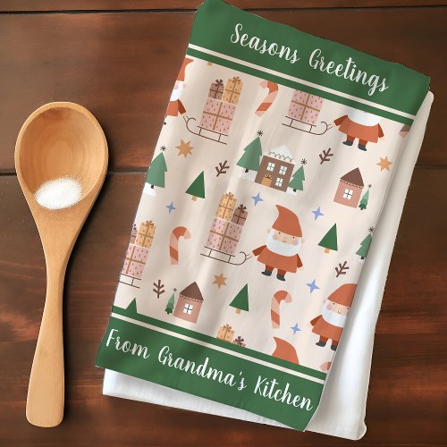 Grandmas Kitchen Santa Claus Pattern Personalized Kitchen Towel