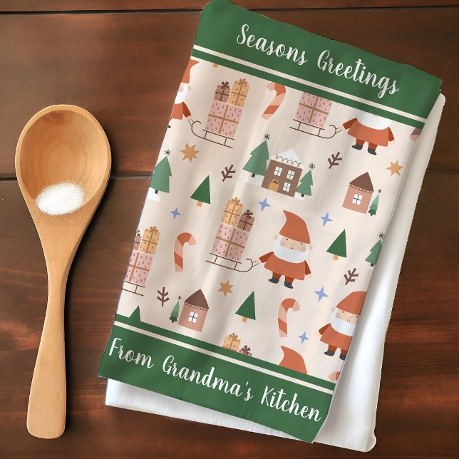 Grandmas Kitchen Santa Claus Pattern Personalized Kitchen Towel (Creator Uploaded)