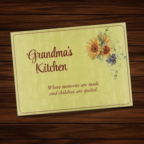 Grandmas Kitchen Sunflower Bouquet Plaid Bow Cutting Board