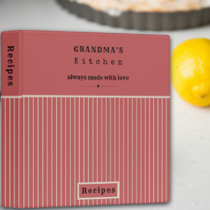 Grandma's Kitchen Vintage Stripe Custom Recipe 3 Ring Binder