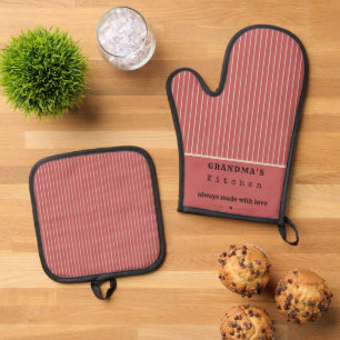 Grandma's Kitchen Vintage Stripe Customizable Oven Mitt & Pot Holder Set