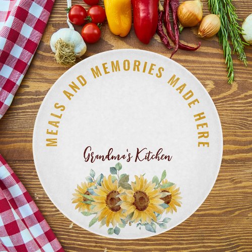 Grandmas Kitchen Watercolor Sunflower Farmhouse Cutting Board