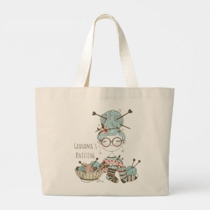 Grandma's Knitting Cute Whimsical Modern Crafting Large Tote Bag