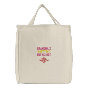 Grandmas Knitting Treasures Monogram Embroidered Tote Bag