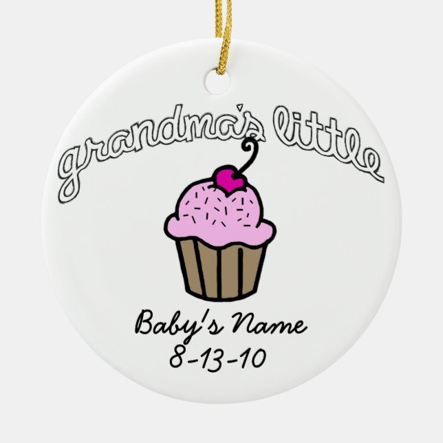 Grandma's Little Cupcake - Pink - Your Name Ceramic Ornament (Front)