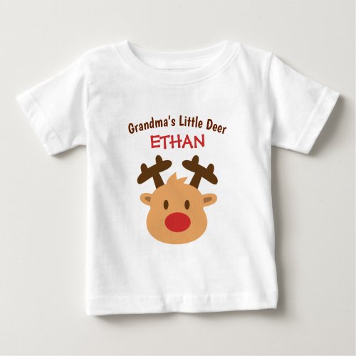 Grandmas Little Deer Cute Red Nosed Reindeer Baby T_Shirt