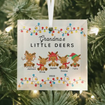 Grandma's Little Deers Christmas Glass Ornament by celebrateitornaments at Zazzle