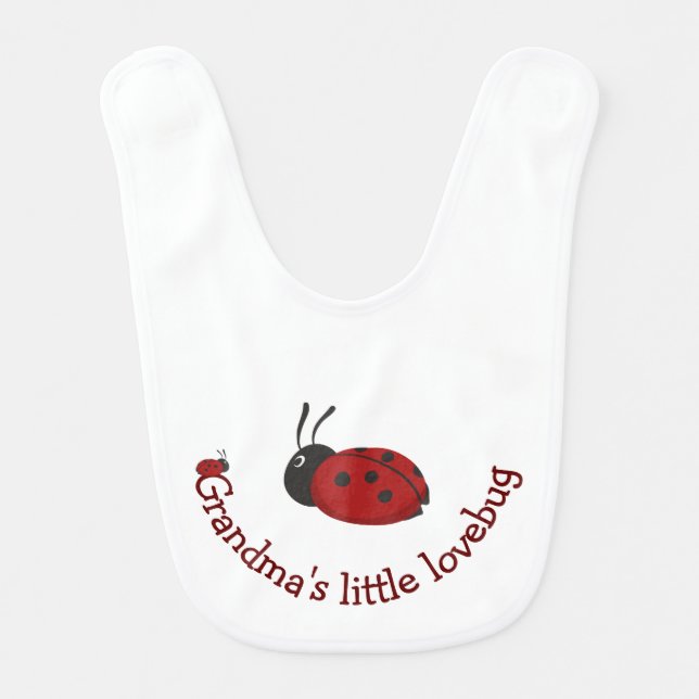 Grandma's Little Lovebug Cute Ladybug Quote Baby Bib (Front)