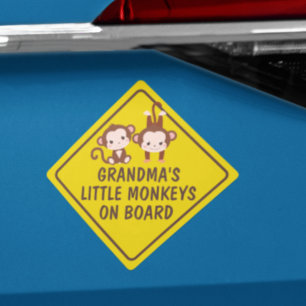 "GRANDMA'S LITTLE MONKEYS ON BOARD" Funny Car Magnet