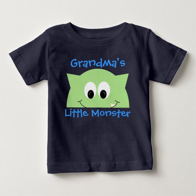 Grandma's Little Monster Green Baby T-Shirt (Front)