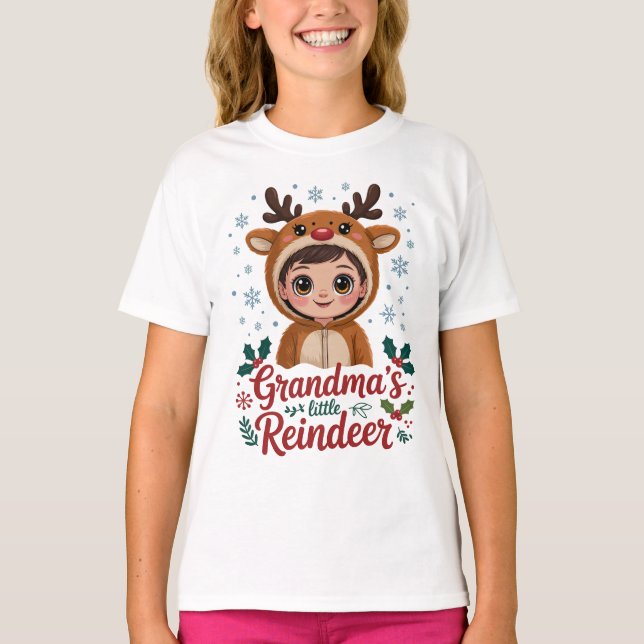 Grandma's Little Reindeer Christmas Gifts T-Shirt (Front)