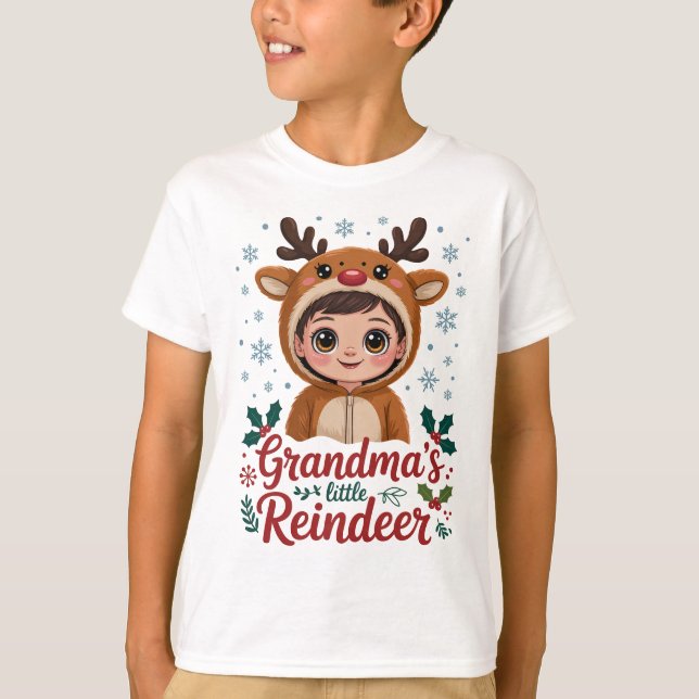 Grandma's Little Reindeer Christmas Gifts T-Shirt (Front)