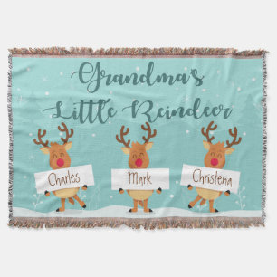 Grandma's Little Reindeer Christmas Holiday Throw Blanket