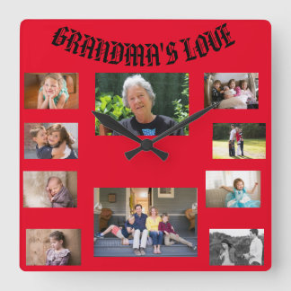 Grandma's Love 10 Photos American Text Font Square Wall Clock