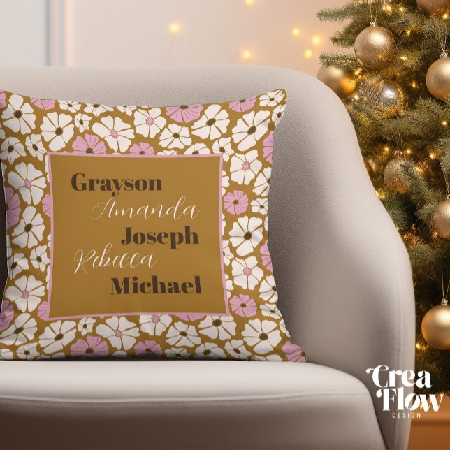 Grandmas/ Mothers Pillow with Children's names (Grandmas own pillow with Pink and Cream white and Pink flowers and grandchilderen names)