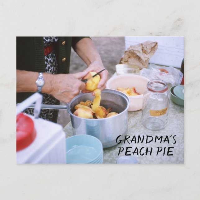 Grandma's Peach Pie Recipe Fresh Peaches Postcard (Front)