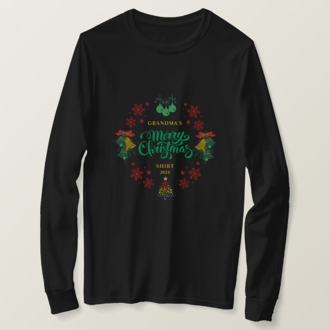 Grandma's Personalizable Vintage Merry Christmas  T-Shirt (Design Front)