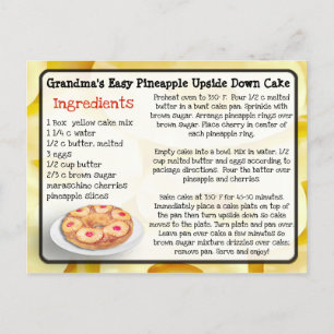 Grandma's Pineapple Upside Down Cake Recipe Card
