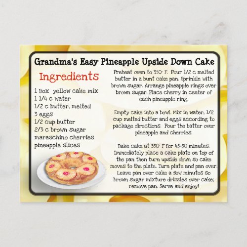 Grandmas Pineapple Upside Down Cake Recipe Card