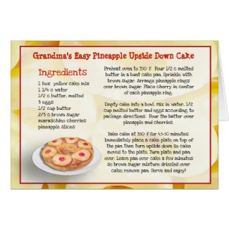 Grandma's Pineapple Upside Down Cake Recipe Card
