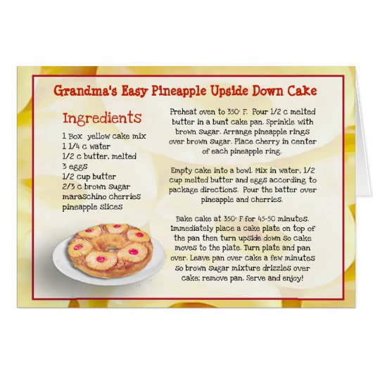 Grandma's Pineapple Upside Down Cake Recipe Card (Front Horizontal)