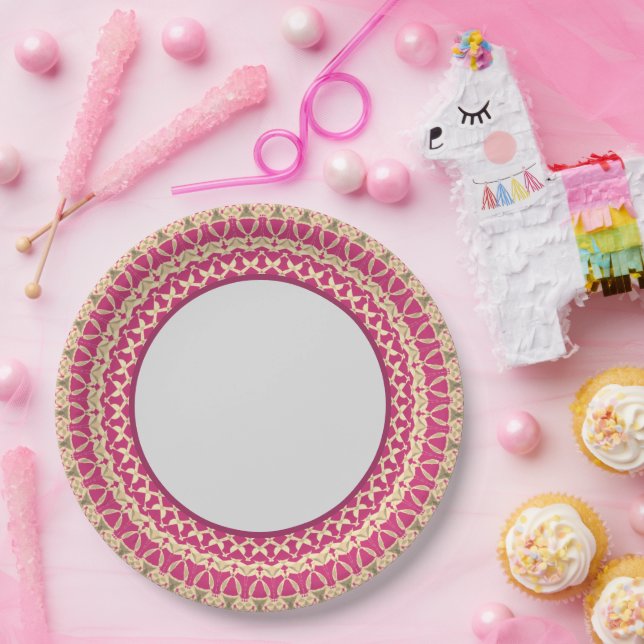 Grandma's Pink Crochet Print Paper Plate (Party)