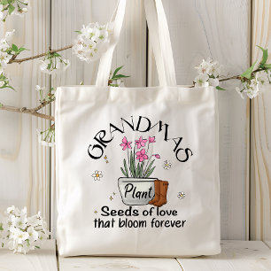 Grandmas Plant Seeds Of Love Modern Trendy Flower Tote Bag