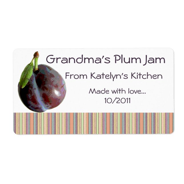 Grandma's Plum Jam Jar Label (Customize) (Front)