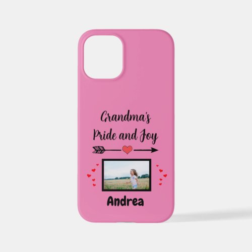 Grandmas Pride and Joy with Hearts Photo and Name  iPhone 12 Mini Case