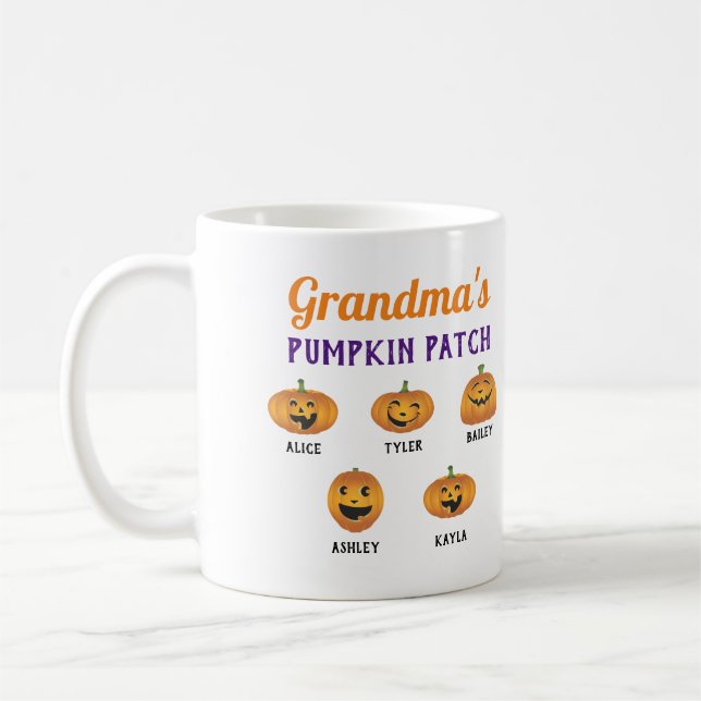 Grandma's Pumpkin Patch Custom Grandkids Names Coffee Mug (Left)