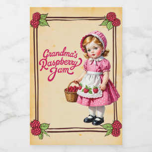 Grandma's Raspberry Jam Vintage Food Label