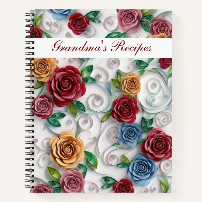Grandma's Recipe Paper Flower Recipe Book (Front)