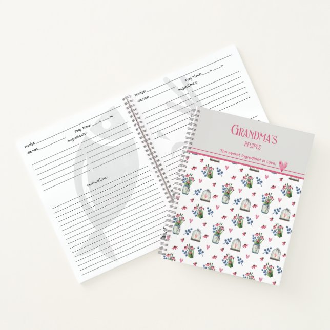 Grandma's Recipes Pink Coneflowers Pattern Notebook (Inside)