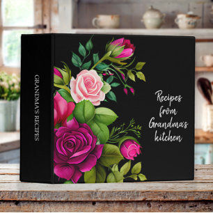 Grandma's Recipes Pink Floral Eucalyptus Black 3 Ring Binder